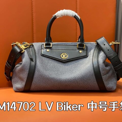 【原单精品】M14702灰蓝色 全皮机车包 LV Biker中号手袋 机车包