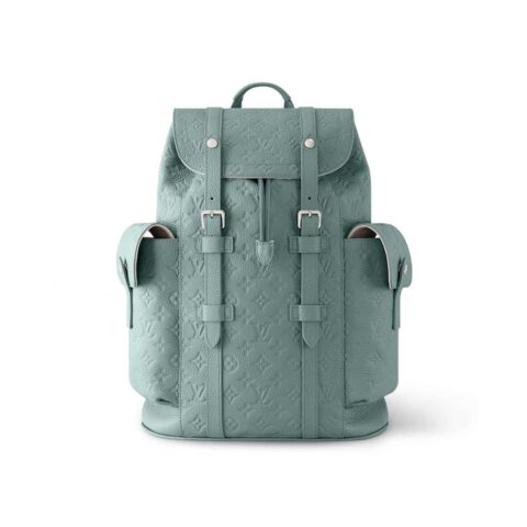 【原单精品】M13863灰绿色 全皮压花双肩包 Christopher MM 双肩包