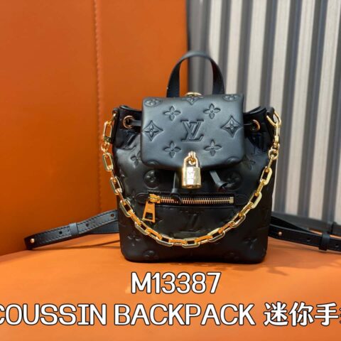 【原单精品】M13387黑色 全皮压花双肩包 COUSSIN BACKPACK 迷你手袋