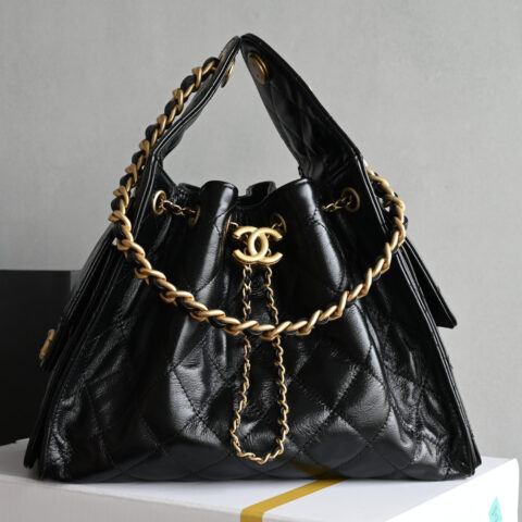 CHANEL 𝟐𝟓𝐛𝐚𝐠嬉皮购物包小号 黑色♥ AS5293
