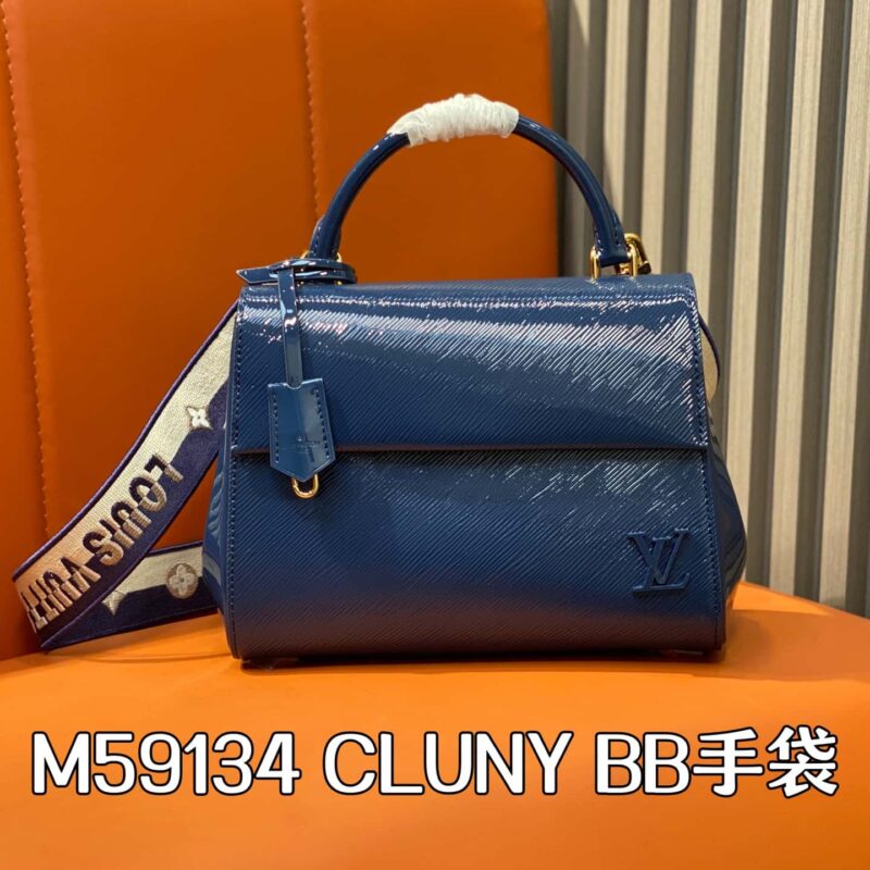 【原单精品】M59134蓝色漆皮 水波纹手提包系列 CLUNY BB手袋
