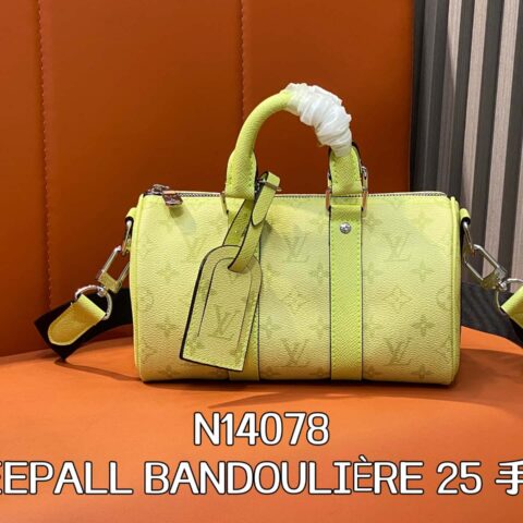 【原单精品】N14078浅黄色 男包枕头包 KEEPALL BANDOULIÈRE 25 手袋