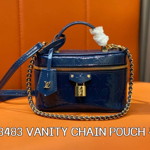 【原单精品】M13483蓝色 漆皮压花链条包化妆包 VANITY CHAIN POUCH 手袋