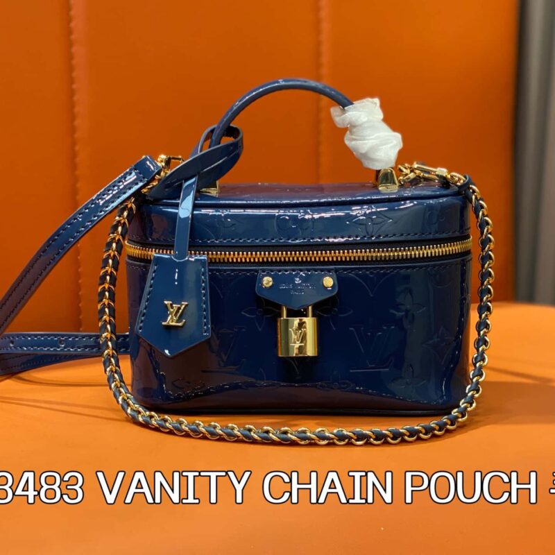 【原单精品】M13483蓝色 漆皮压花链条包化妆包 VANITY CHAIN POUCH 手袋