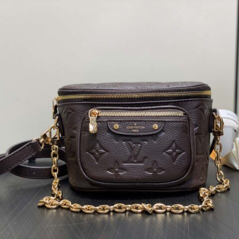 【原单精品】M13827巧克力色 全皮压花链条包 MINI BUMBAG 腰包手袋