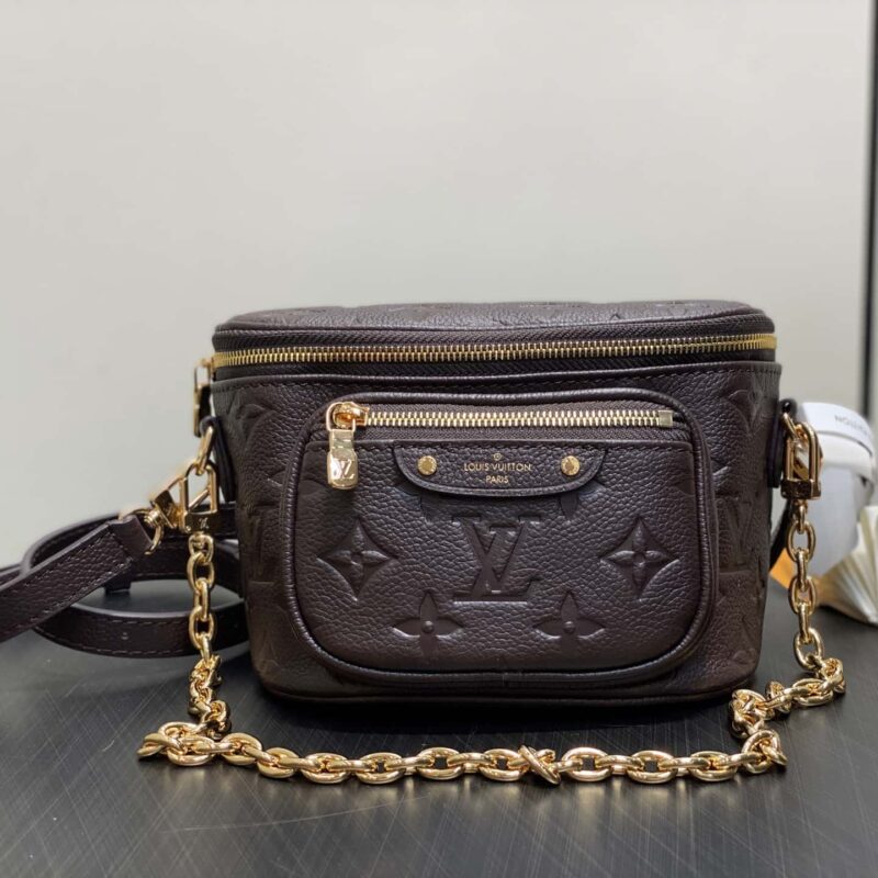 【原单精品】M13827巧克力色 全皮压花链条包 MINI BUMBAG 腰包手袋