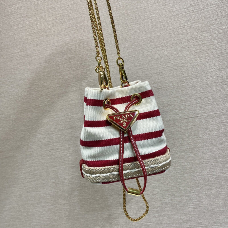 PRADA🎉迷你小水桶🎉1NR016条纹款🎉🎉红条纹