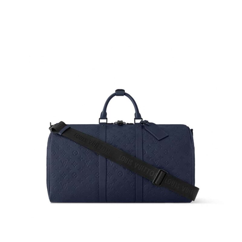 【原单精品】M14840深蓝色 全皮压花旅行袋 KEEPALL BANDOULIÈRE 50 旅行袋
