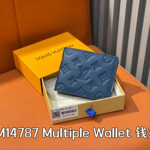 【原单精品】M14787深蓝色 全皮压花短款西装夹钱包 Multiple Wallet 钱夹