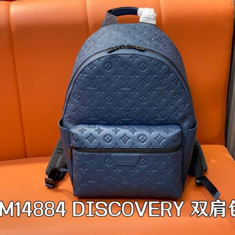 【原单精品】M14884深蓝色 对版肩带 全皮压花双肩包 DISCOVERY 双肩包