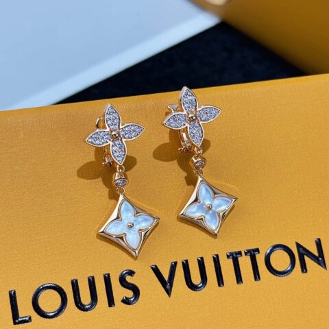 ❗️新品❗️ ☀️Louis Vuitton 路易威登COLOR BLOSSOM BB STAR 菱形满钻白贝LV耳钉耳环 ☀