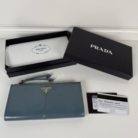 PRADA 三角形金属徽标男女通用小袋包 1MB051蓝色金扣