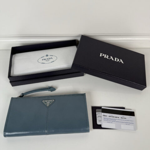 PRADA 三角形金属徽标男女通用小袋包 1MB051蓝色银扣