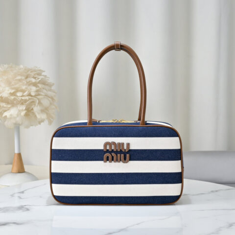 MiuMiu新品帆布公文包 5BB117蓝色条纹