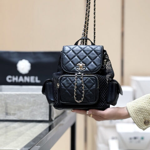 Chanel 25s 镂空网兜双背包👜AS5484黑色