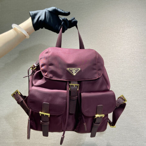 PRADA 金扣经典背包 1BZ677金色五金 波尔多红