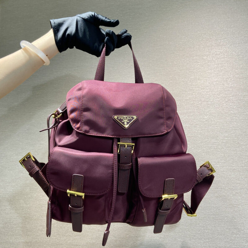 PRADA 金扣经典背包 1BZ677金色五金 波尔多红
