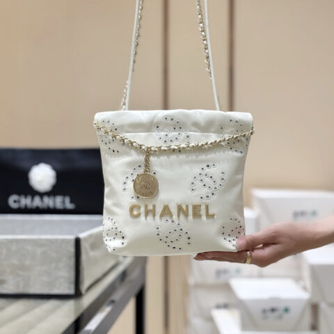 CHANEL 25c 垃圾袋 镂空版 mini 22 bag AS3980白色