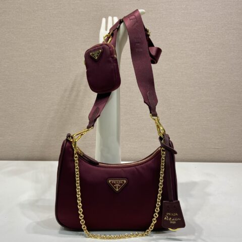 PRADA nylon Hobo手拎/腋下包 1BH204波尔多红