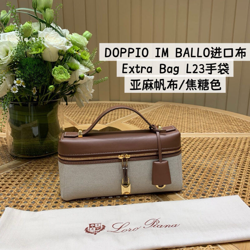 Loro Piana LP-Extra Bag L23手袋 FAQ2126亚麻帆布/焦糖色