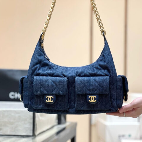 CHANEL 25C Jennie同款hono包 AS5339丹宁牛仔 深蓝