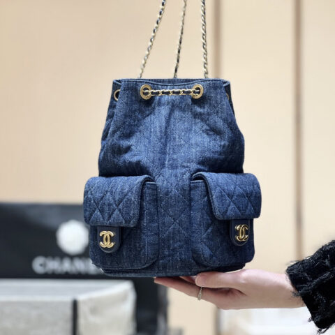 CHANEL 25C 双口袋双背包 AS5310深牛仔蓝