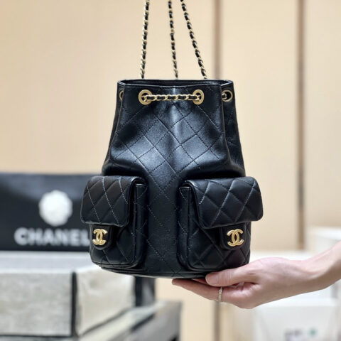 CHANEL 25C 双口袋双背包 AS5310黑色/羊皮