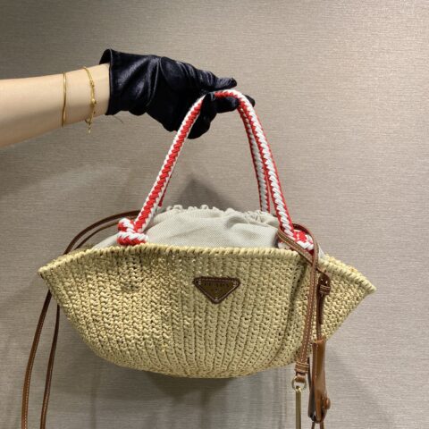 PRADA新品菜篮子 1BA463编织 本色
