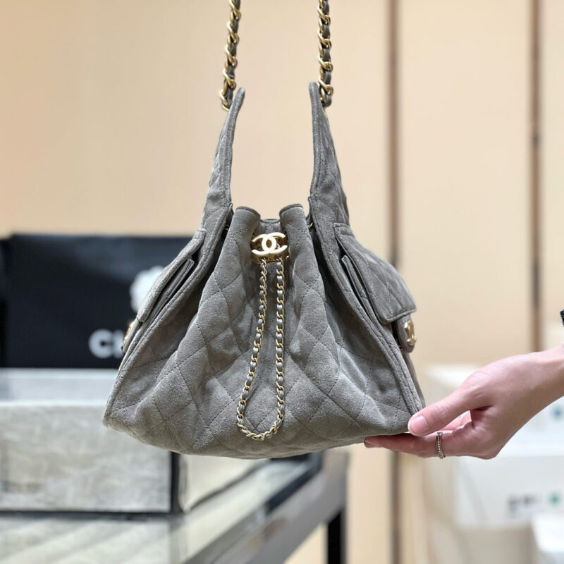 CHANEL 25C 人气hobo腋下包 AS5293反绒小牛皮 灰色