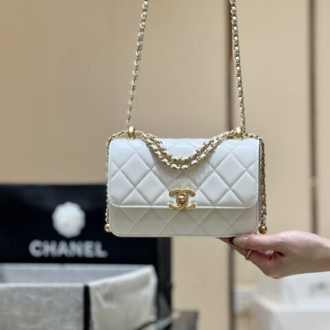 CHANEL 经典款双金珠新版本 AS2615白色