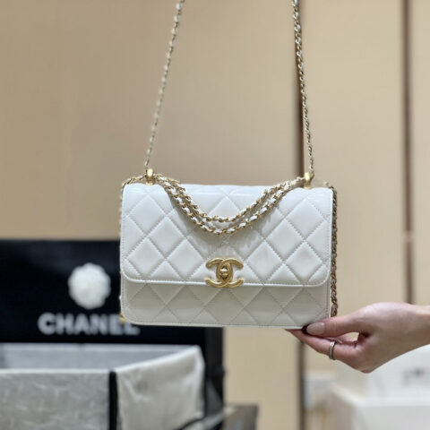CHANEL 经典款双金珠新版本 AS2649白色
