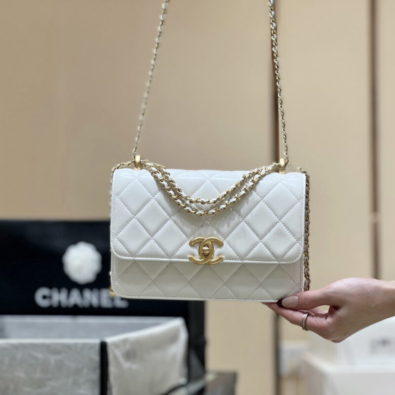 CHANEL 经典款双金珠新版本 AS2649白色