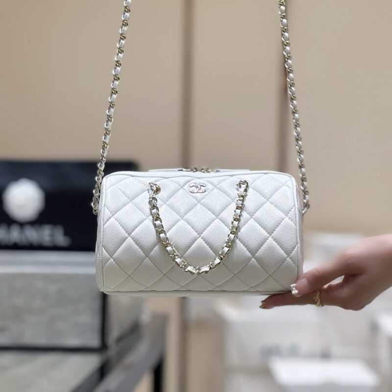 CHANEL 25P 荔枝皮mini保龄球包👜AP4474白色