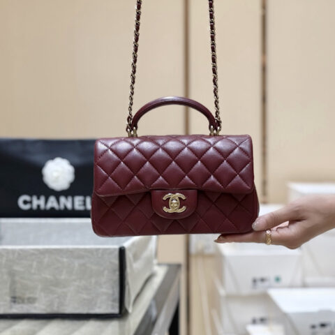 CHANEL 经典之cf mini handle AS2431酒红色