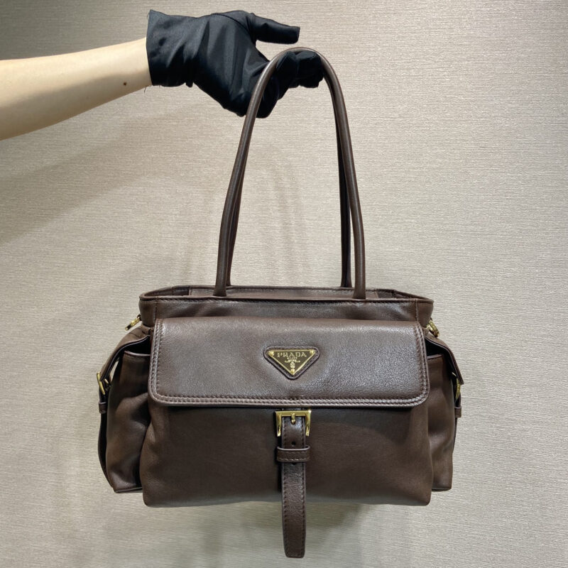 PRADA 新款手提包 1BG596植柔羊皮 棕色