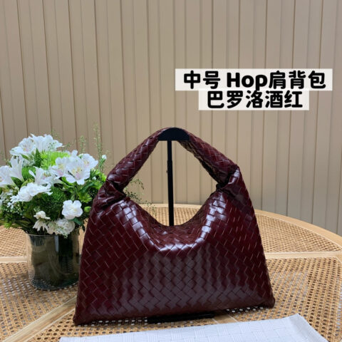 BV 中号Hop肩背包 796262全皮巴罗洛酒红