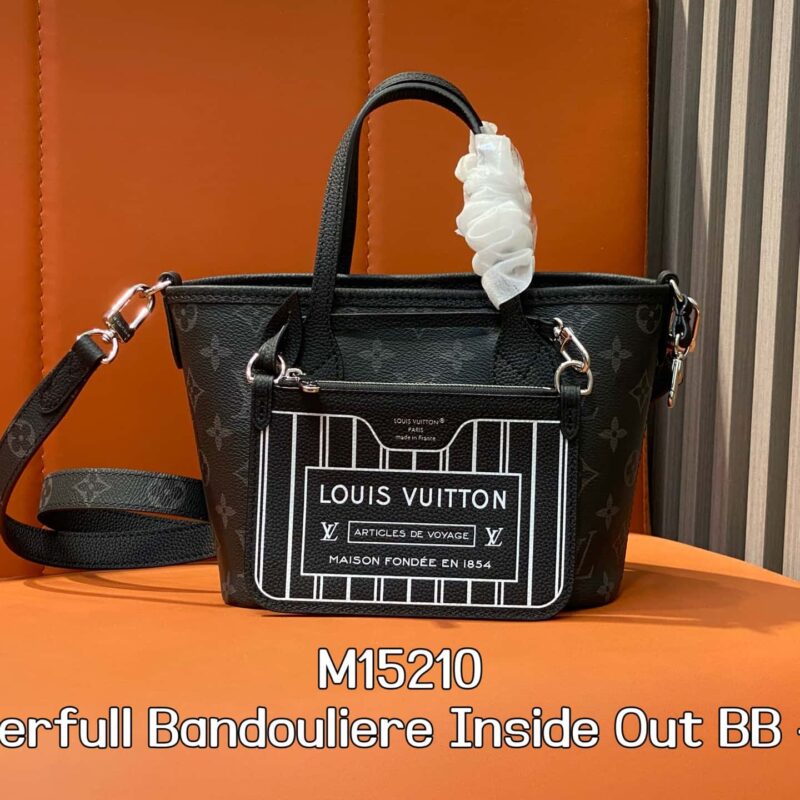 【原单精品】M15210黑花黑色 双面购物袋 Neverfull Bandouliere Inside Out BB 手袋