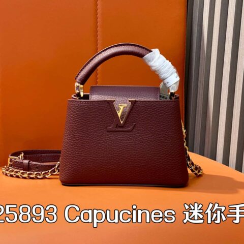 【原单精品】M25893酒红色 全皮cap那英款系列 Capucines 迷你手袋
