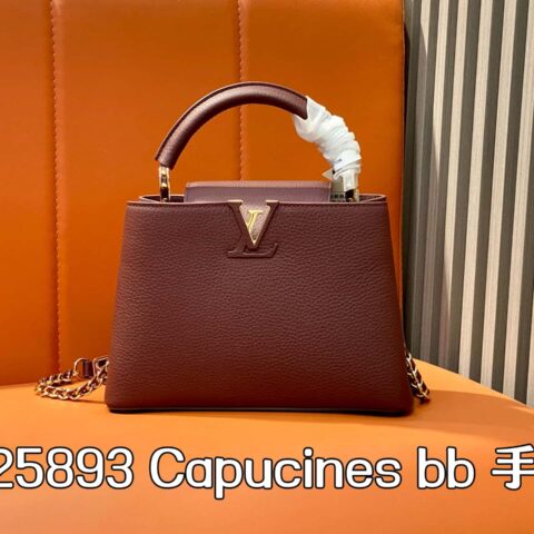 【原单精品】M25893酒红色 全皮cap那英款系列 Capucines bb 手袋
