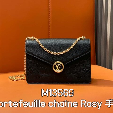 【原单精品】M13569黑色 全皮压花链条信封包 Portefeuille chaîne Rosy 手袋