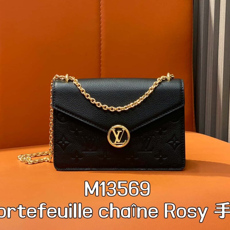 【原单精品】M13569黑色 全皮压花链条信封包 Portefeuille chaîne Rosy 手袋