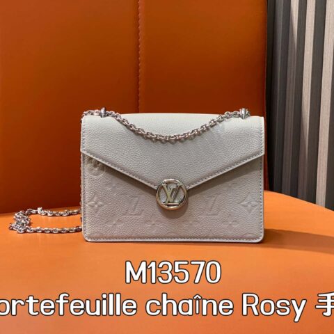 【原单精品】m13570 灰 全皮压花链条信封包 Portefeuille chaîne Rosy 手袋