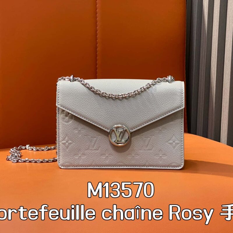 【原单精品】m13570 灰 全皮压花链条信封包 Portefeuille chaîne Rosy 手袋
