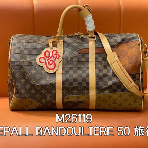 【原单精品】M26119老花拼色 拼接拼色旅行袋 KEEPALL BANDOULIÈRE 50 旅行袋