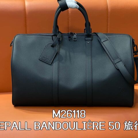 【原单精品】M26118黑色 商务全皮旅行袋 KEEPALL BANDOULIÈRE 50 旅行袋