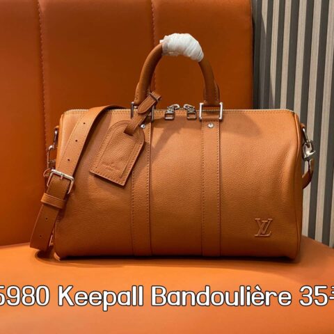 【原单精品】M25980棕色 全皮旅行袋 Keepall Bandoulière 35手袋