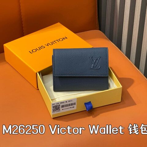 【原单精品】M26250宝蓝 荔枝纹全皮三折钱包 Victor Wallet 钱包