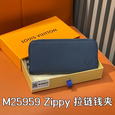 【原单精品】M25959宝蓝 荔枝纹全皮单拉链钱包 Zippy 拉链钱夹