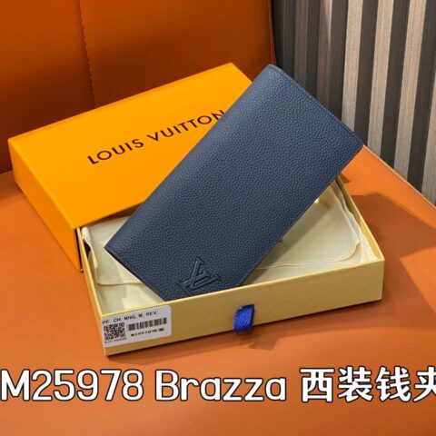【原单精品】M25978宝蓝 荔枝纹全皮长款西装夹钱包 Brazza 西装钱夹