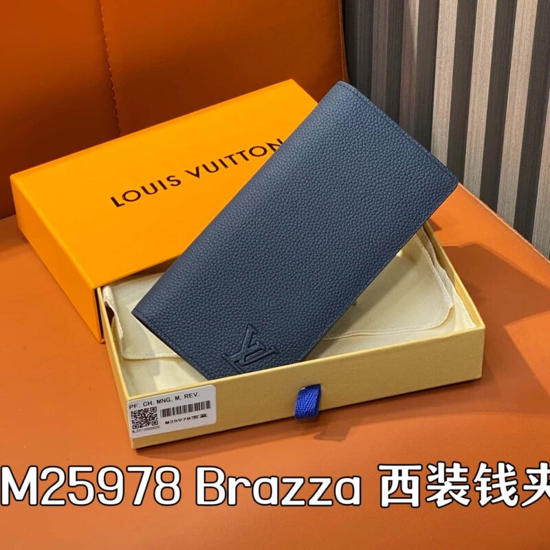 【原单精品】M25978宝蓝 荔枝纹全皮长款西装夹钱包 Brazza 西装钱夹